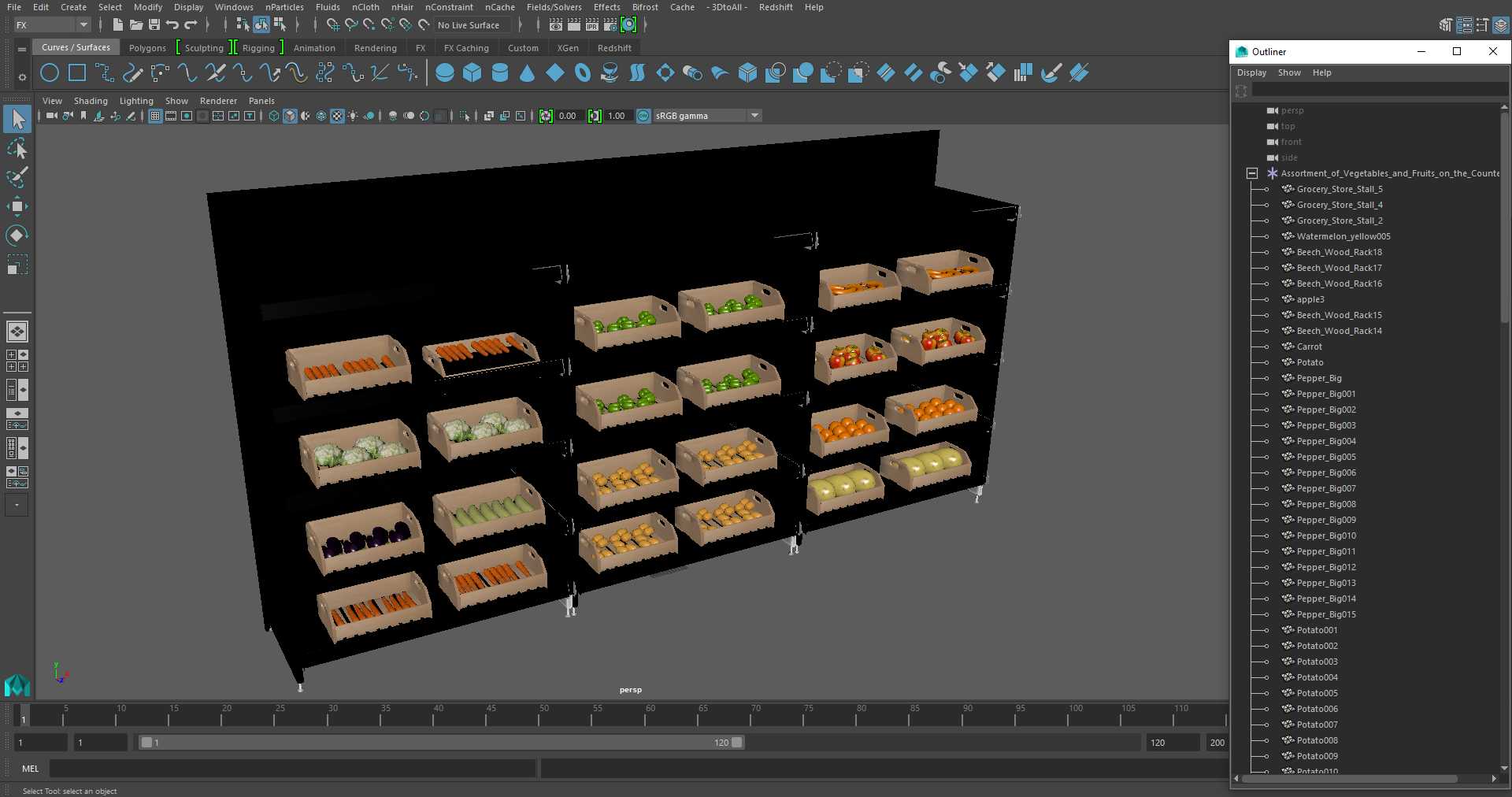 3D model Assortment of Vegetables and Fruits on the Counter