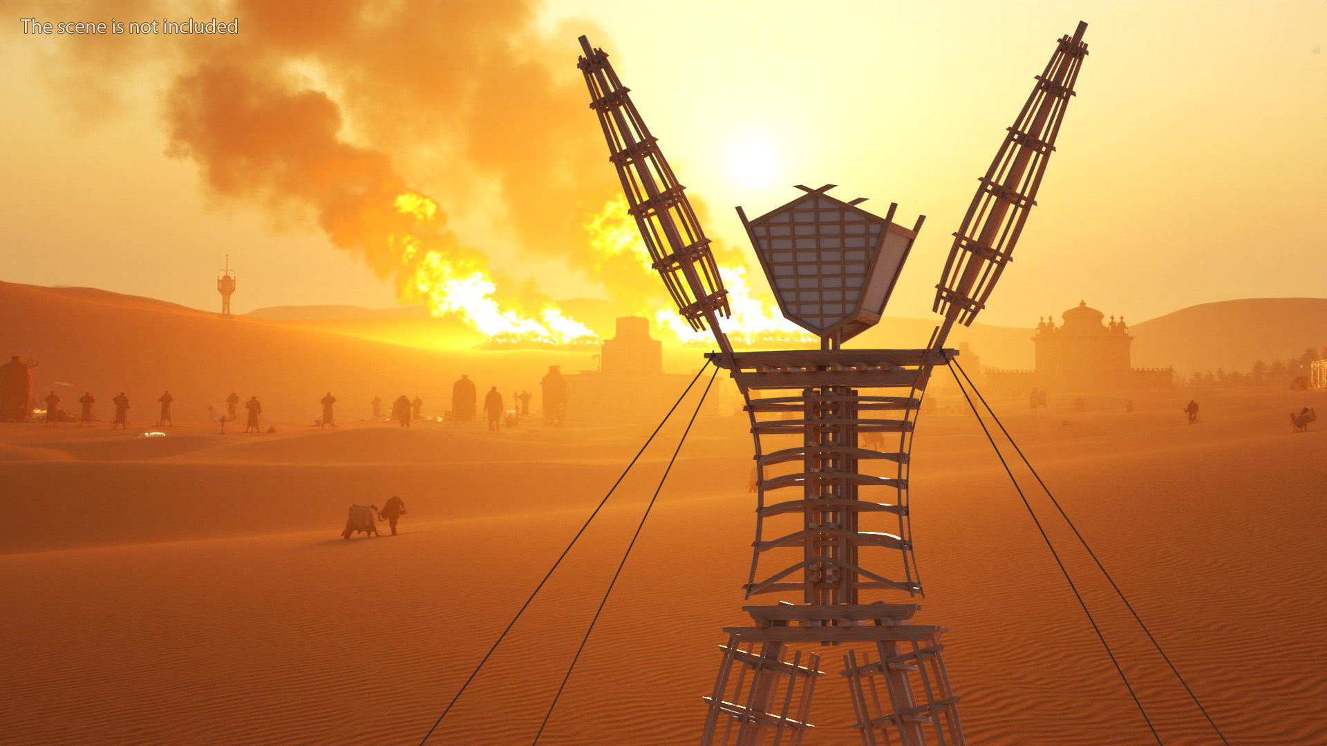 Wooden Statue Burning Man with Hands Up 3D model