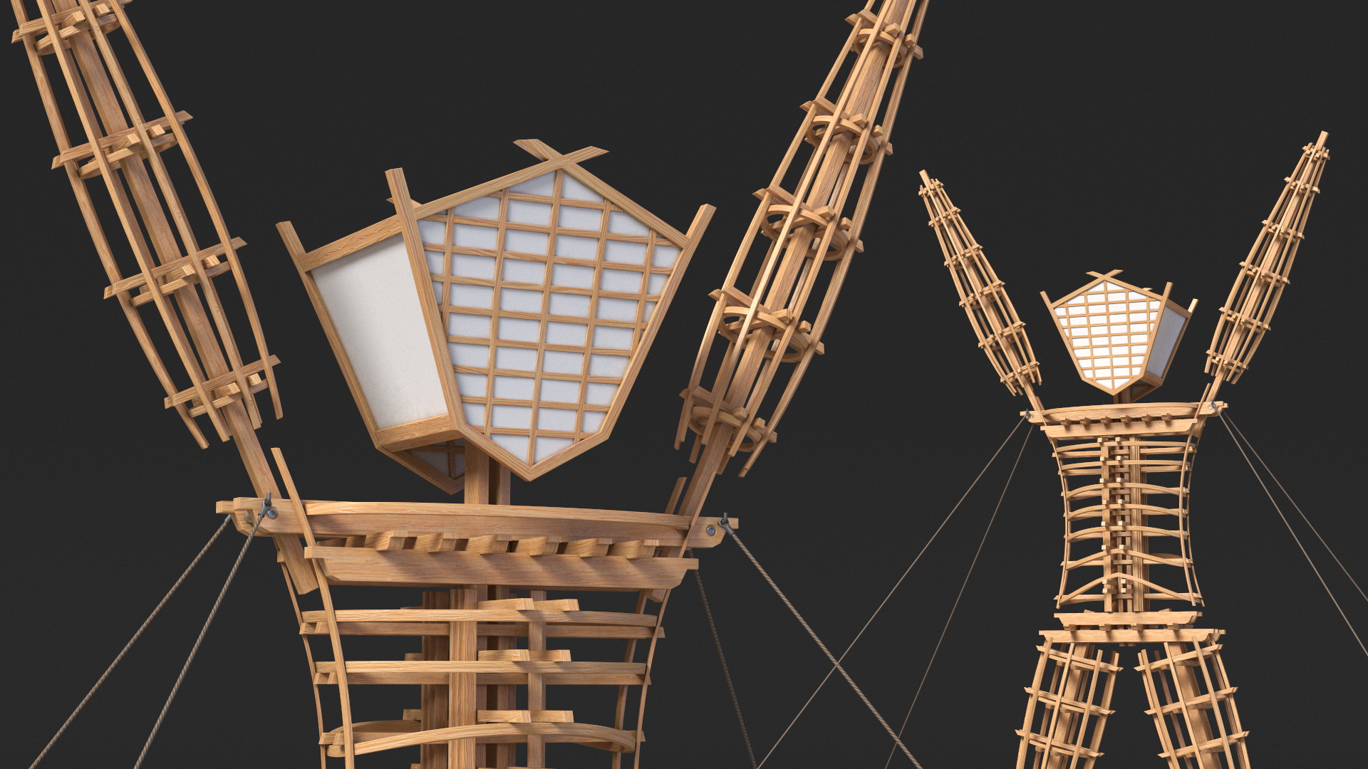 Wooden Statue Burning Man with Hands Up 3D model