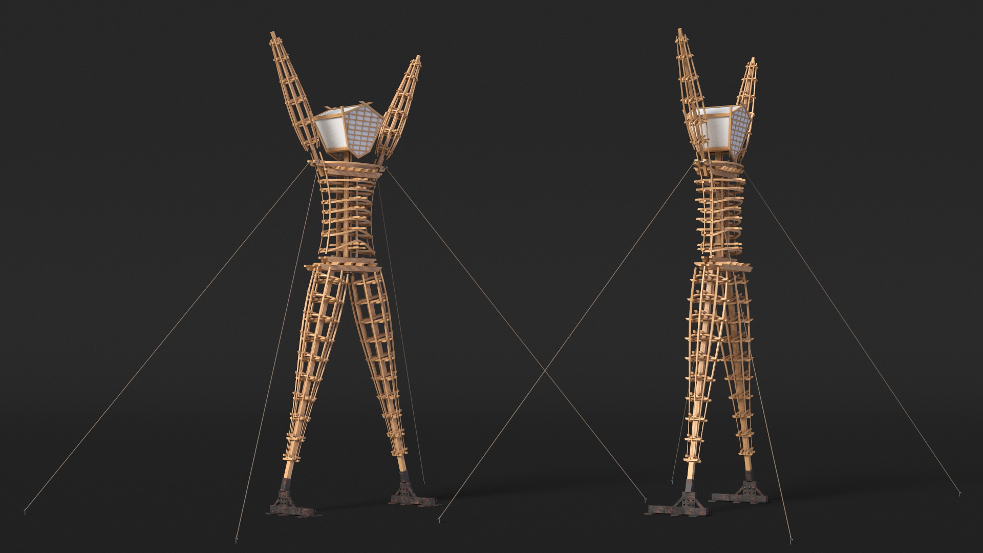 Wooden Statue Burning Man with Hands Up 3D model