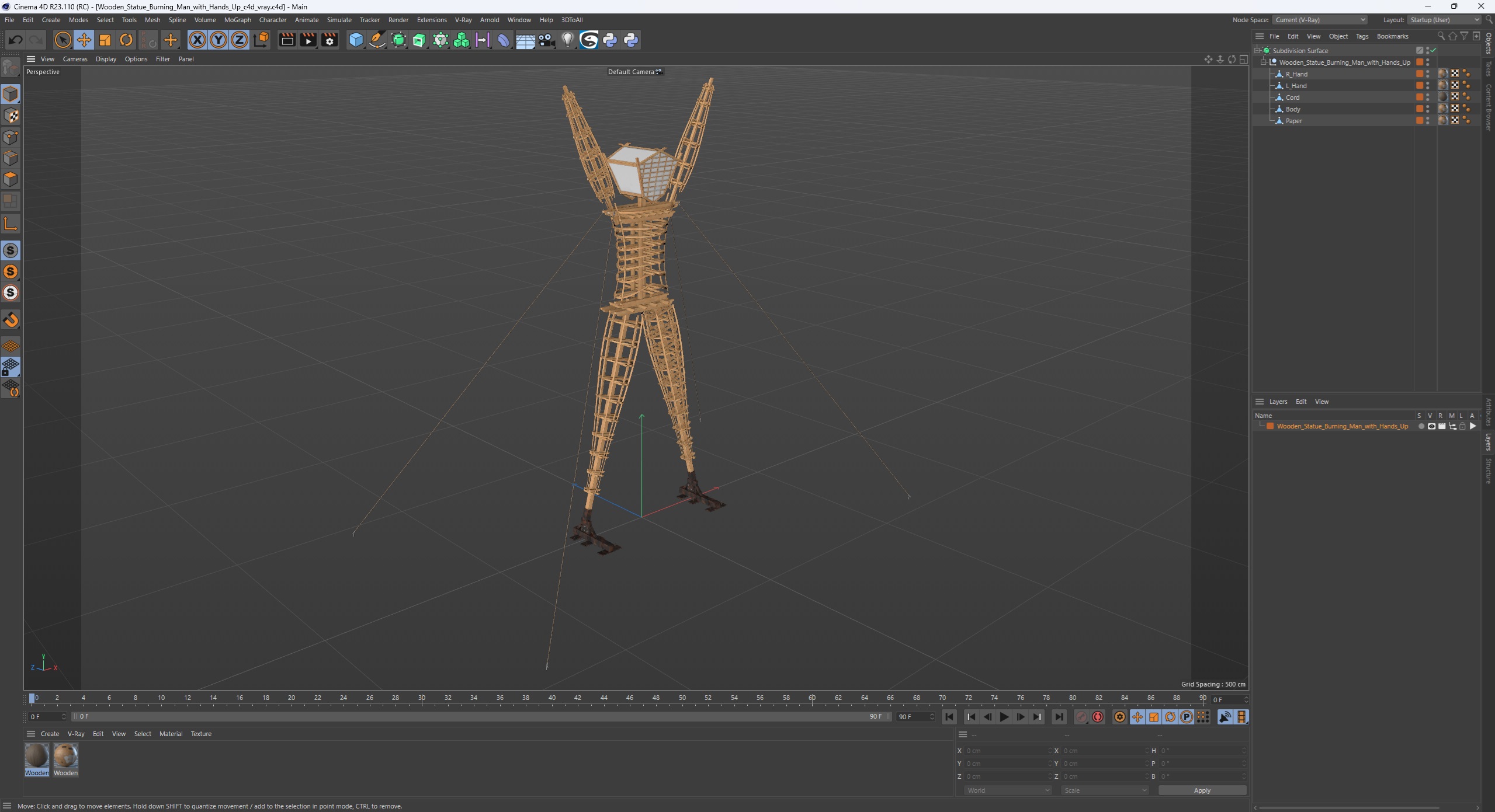 Wooden Statue Burning Man with Hands Up 3D model