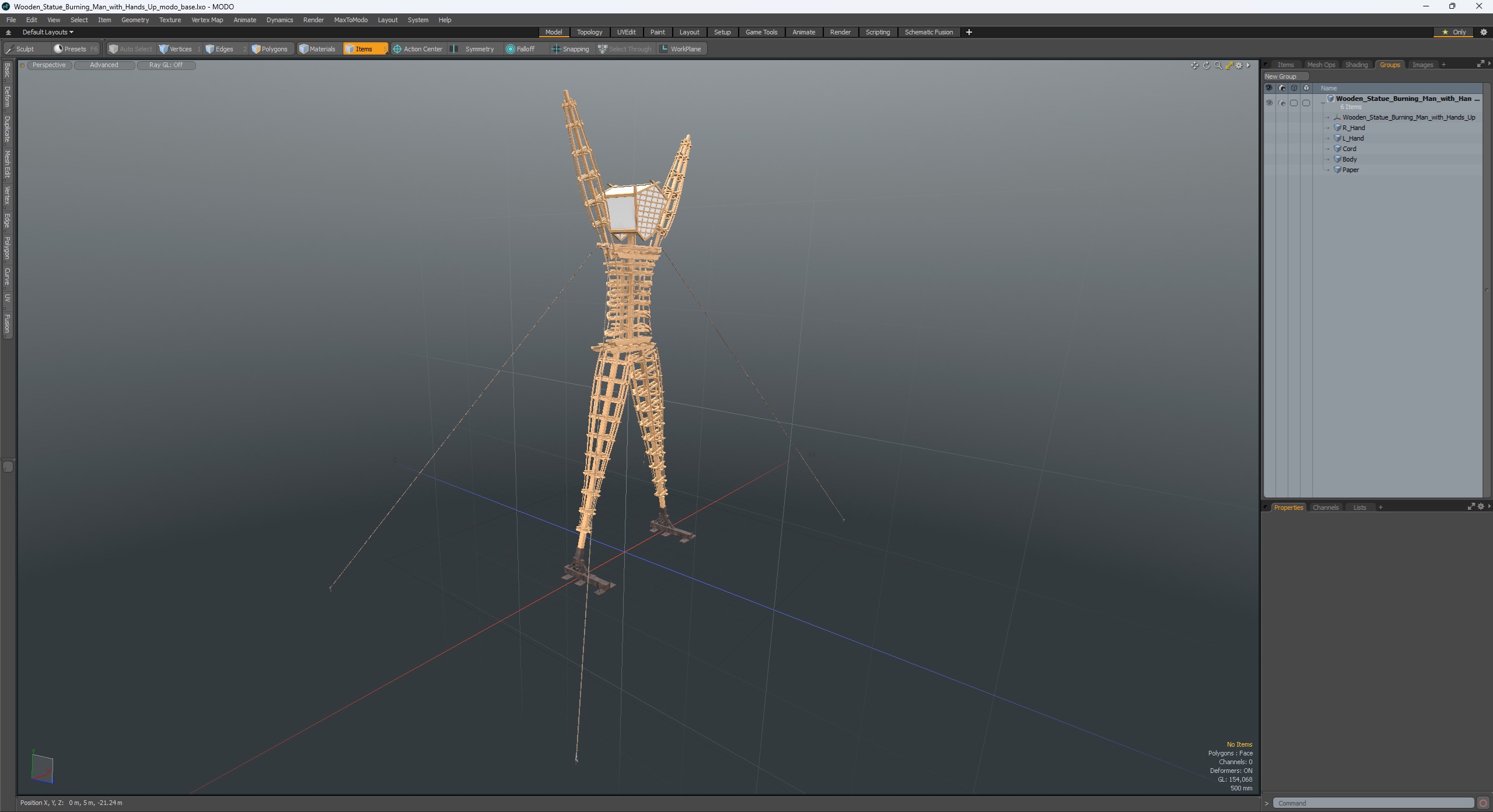 Wooden Statue Burning Man with Hands Up 3D model