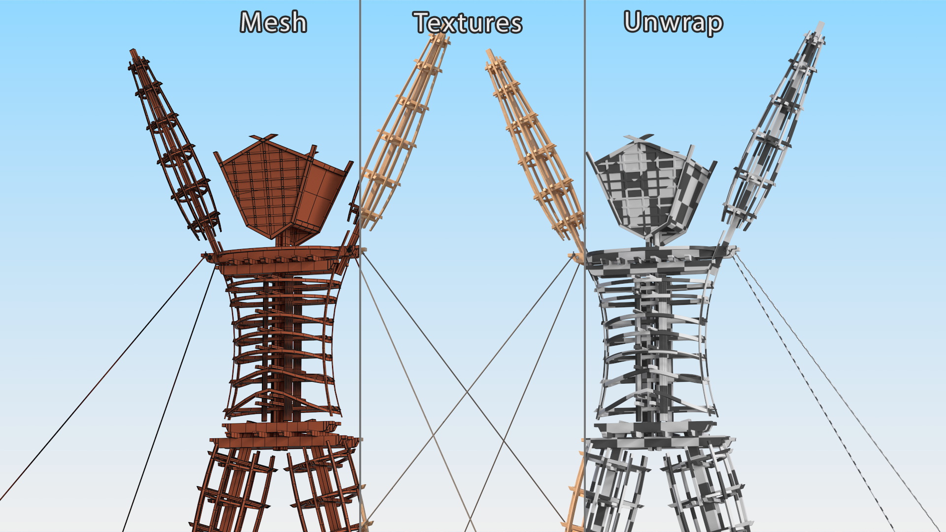 Wooden Statue Burning Man with Hands Up 3D model