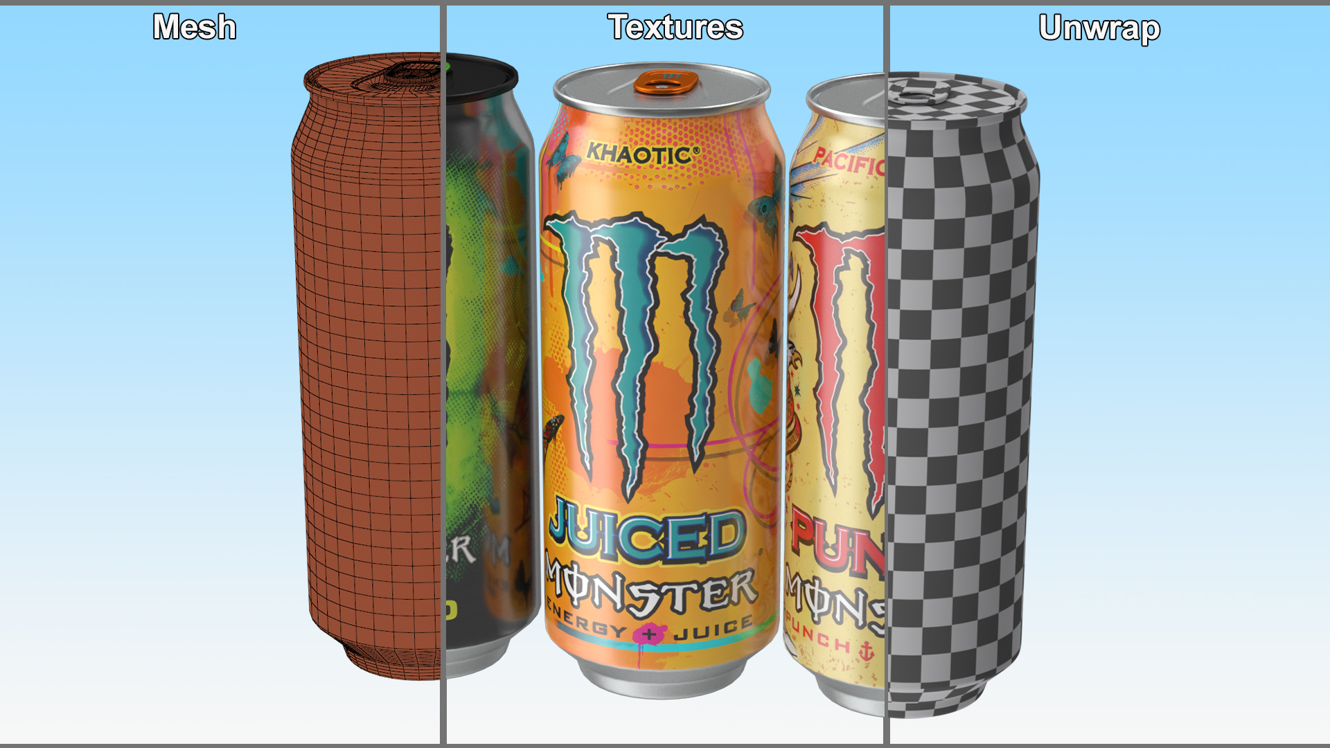 3D model Monster Energy Drinks Set