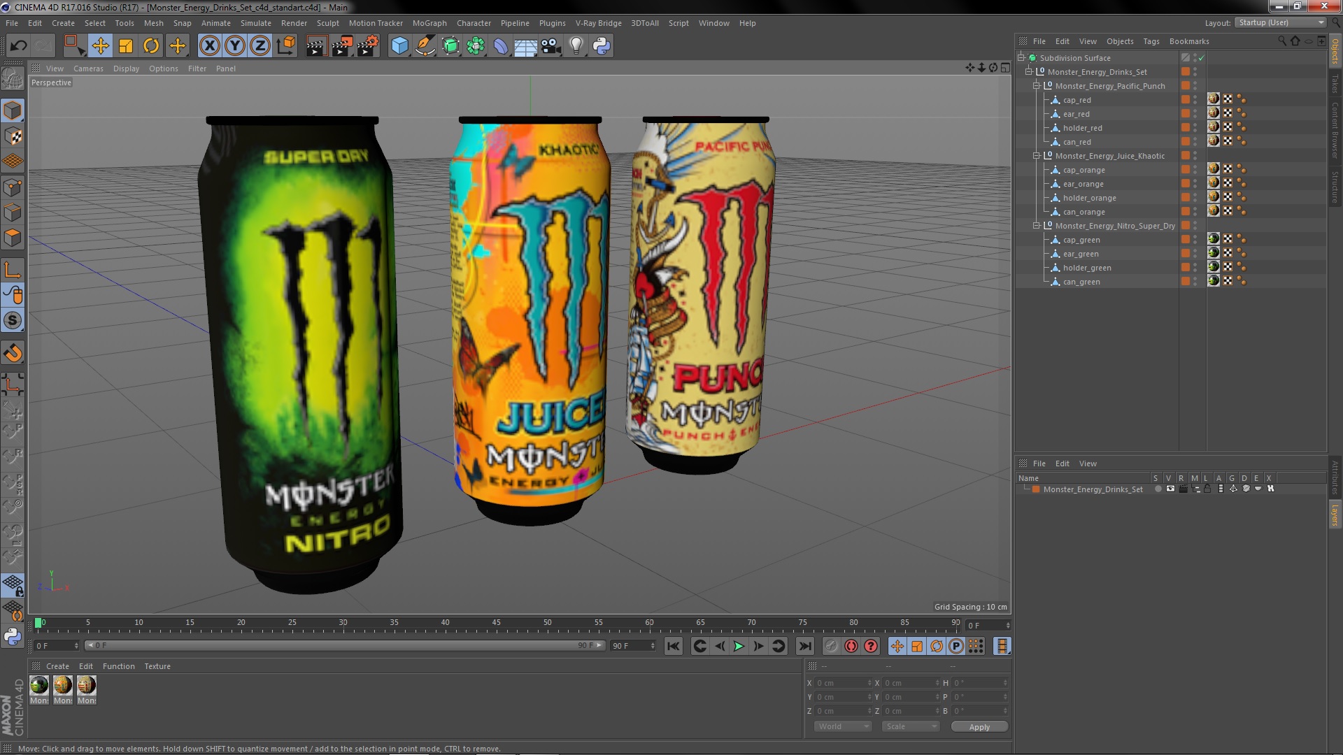 3D model Monster Energy Drinks Set