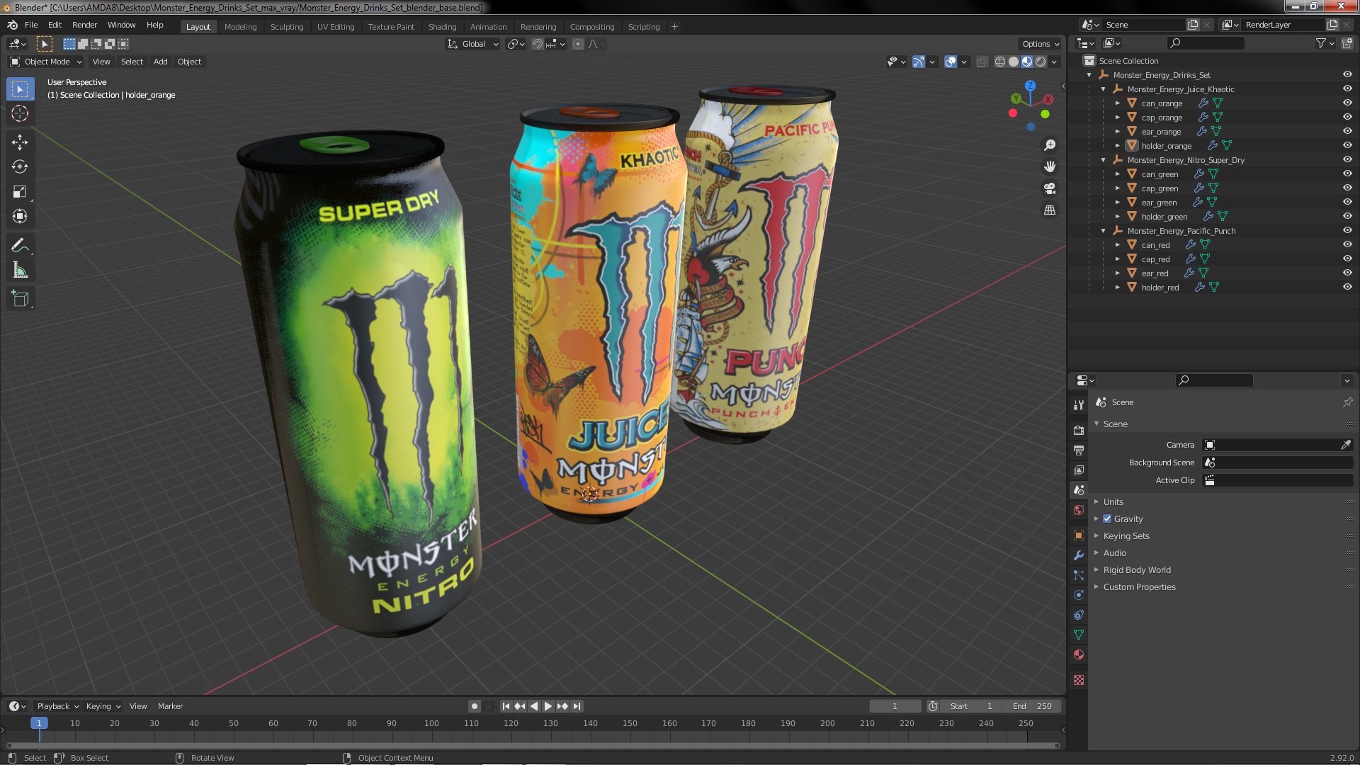 3D model Monster Energy Drinks Set