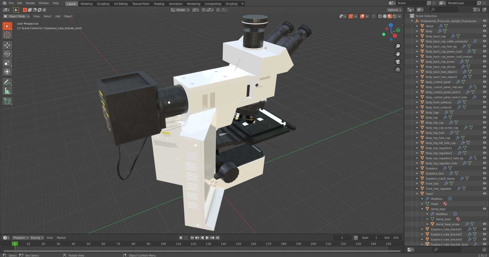 3D model Professional Trinocular Upright Fluorescence Microscope