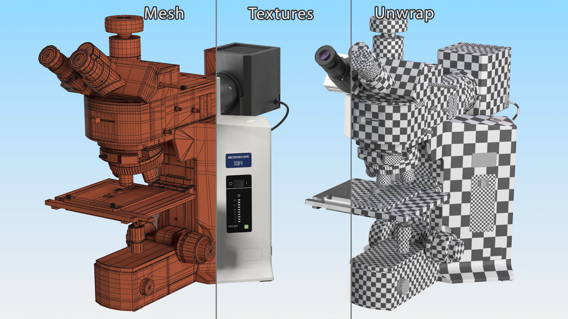 3D model Professional Trinocular Upright Fluorescence Microscope