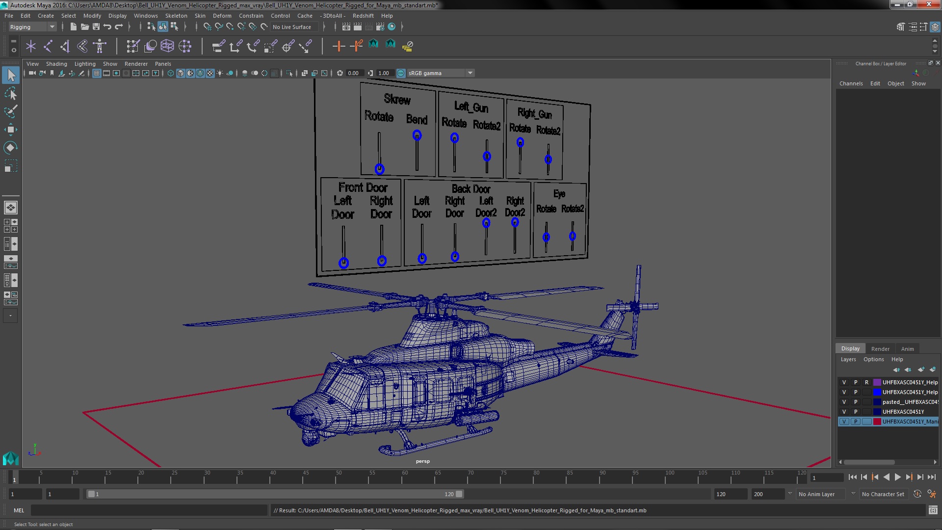 Bell UH1Y Venom Helicopter Rigged for Maya 3D