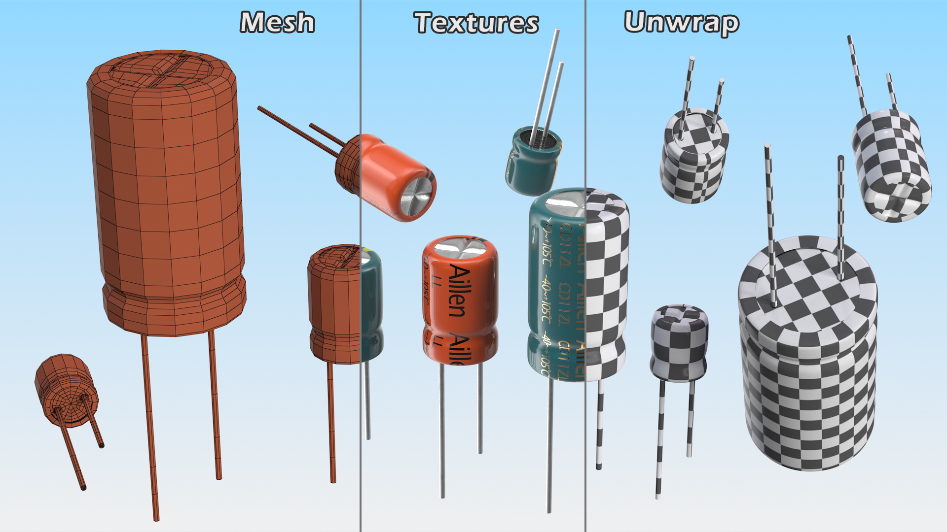 Aillen Aluminum Electrolytic Capacitor Set 3D