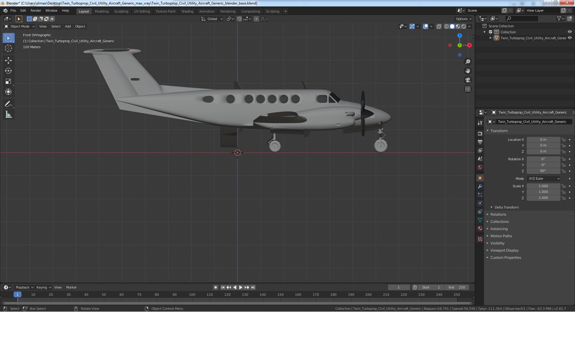 3D model Twin Turboprop Civil Utility Aircraft Generic