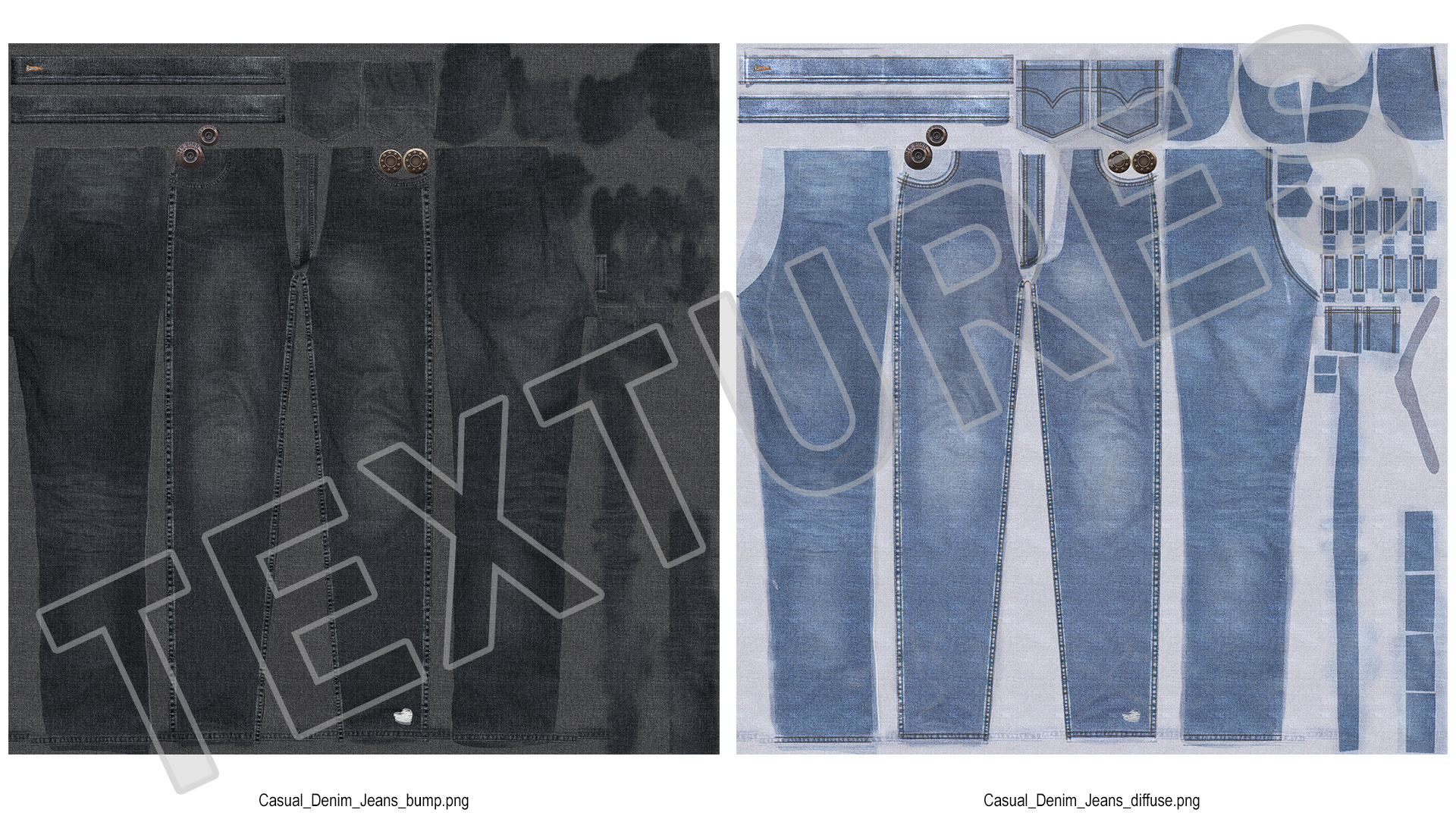 3D Casual Denim Jeans model
