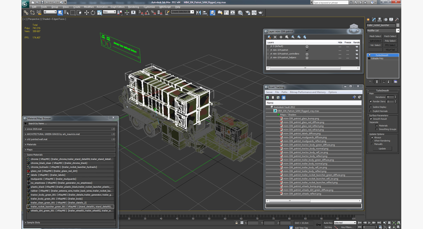 3D MIM 104 Patriot SAM Rigged
