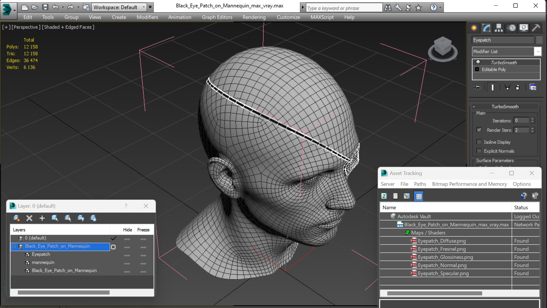 3D Black Eye Patch on Mannequin model