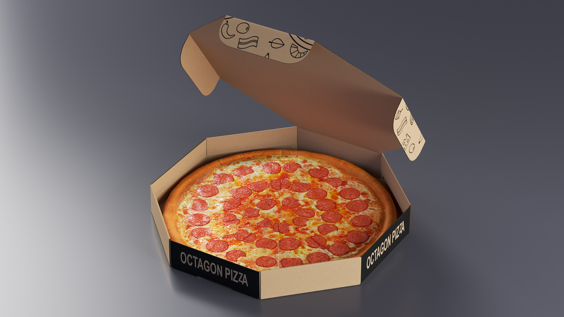 Pizza in Craft Paper Box 3D model