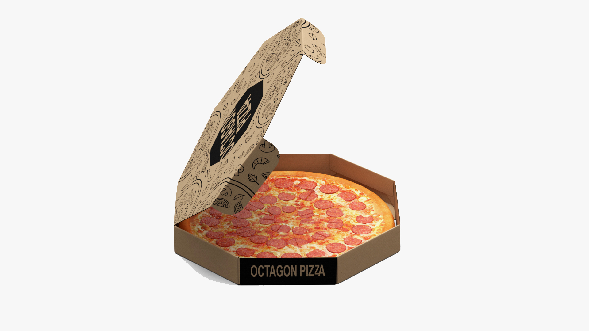 Pizza in Craft Paper Box 3D model