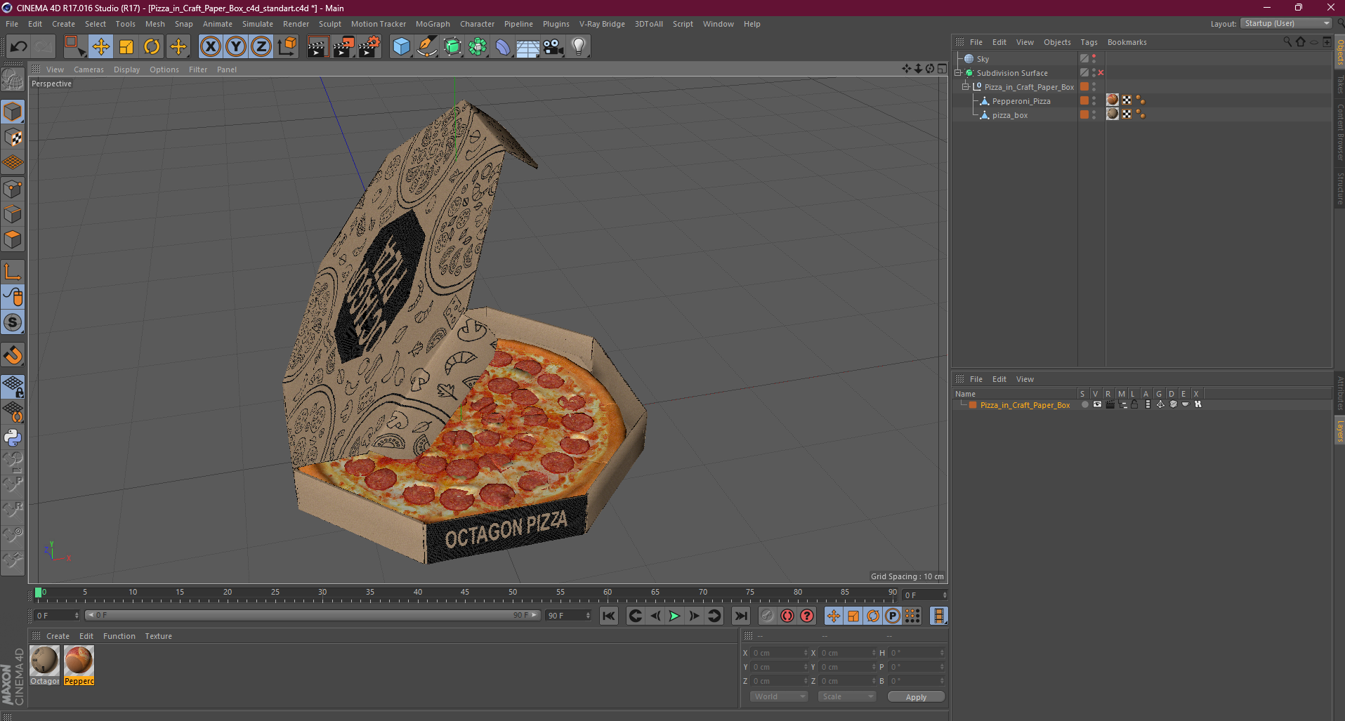 Pizza in Craft Paper Box 3D model