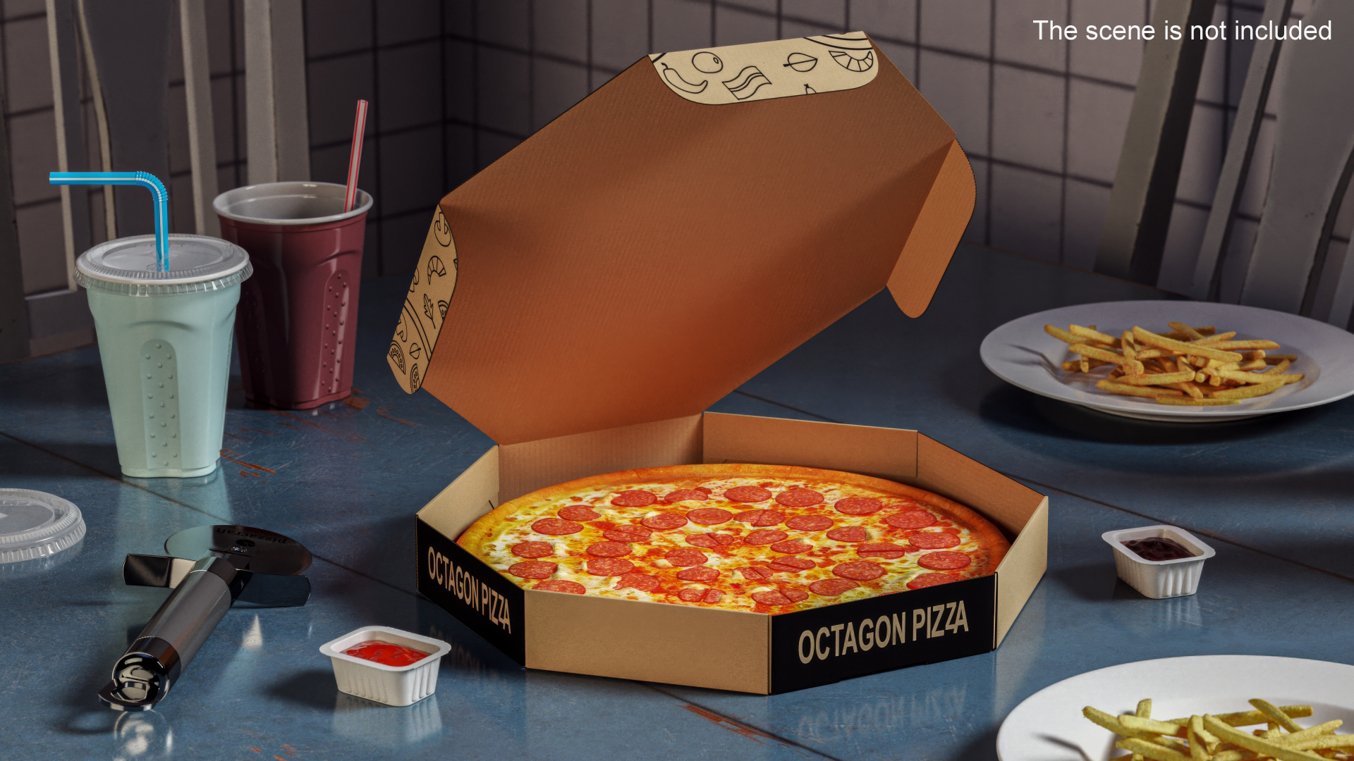 Pizza in Craft Paper Box 3D model