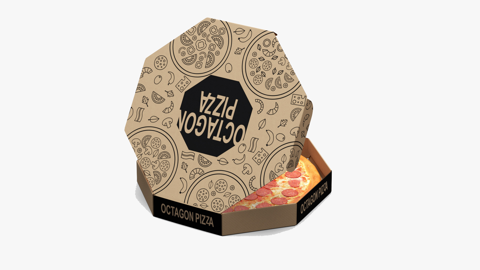 Pizza in Craft Paper Box 3D model