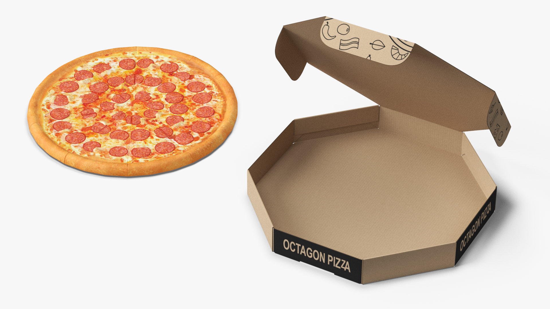 Pizza in Craft Paper Box 3D model