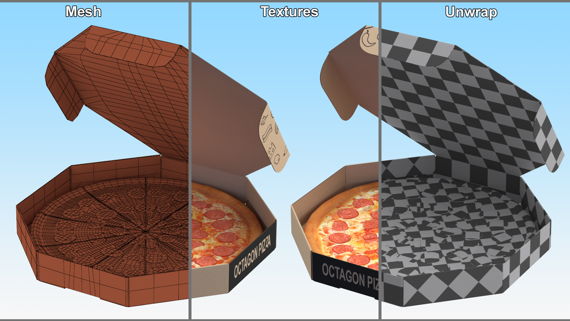 Pizza in Craft Paper Box 3D model