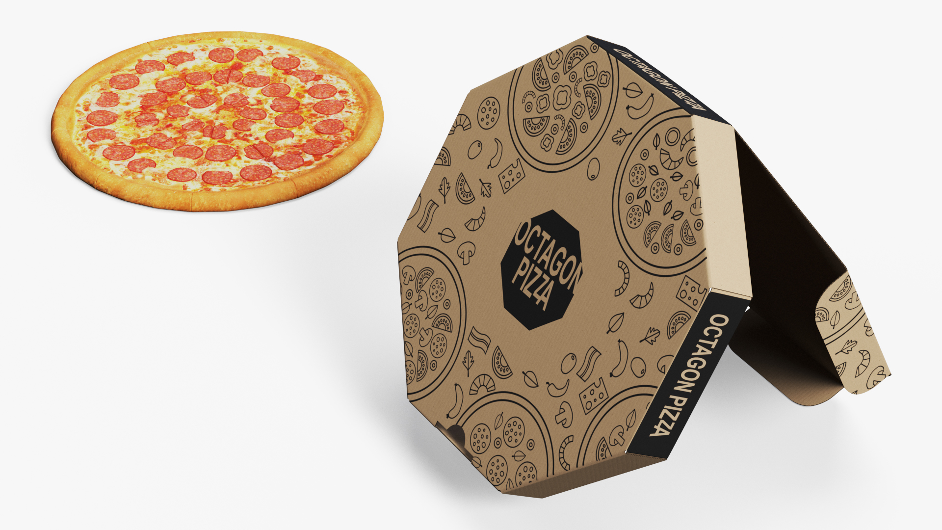 Pizza in Craft Paper Box 3D model