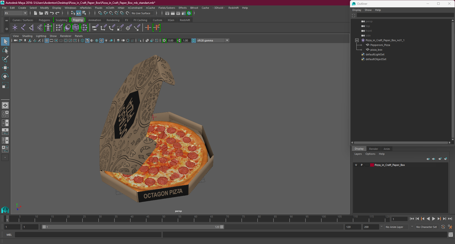 Pizza in Craft Paper Box 3D model