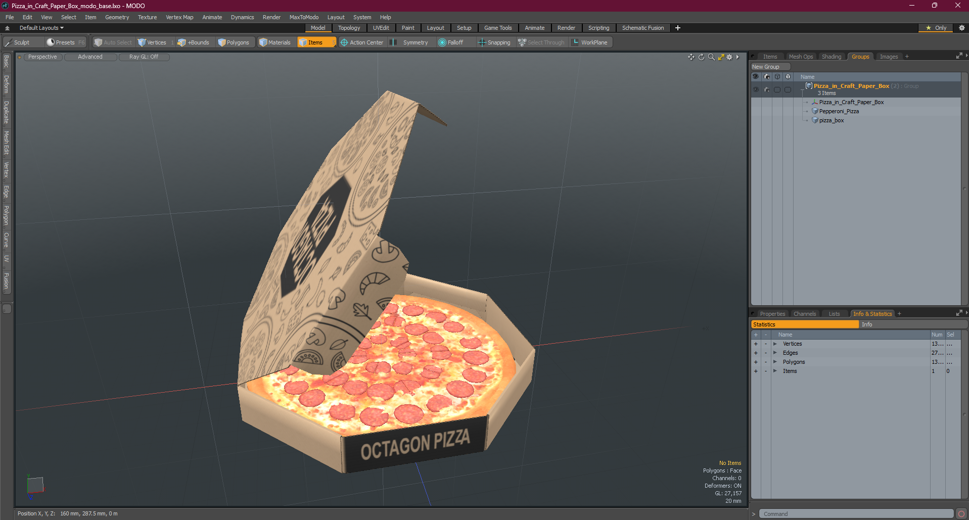 Pizza in Craft Paper Box 3D model