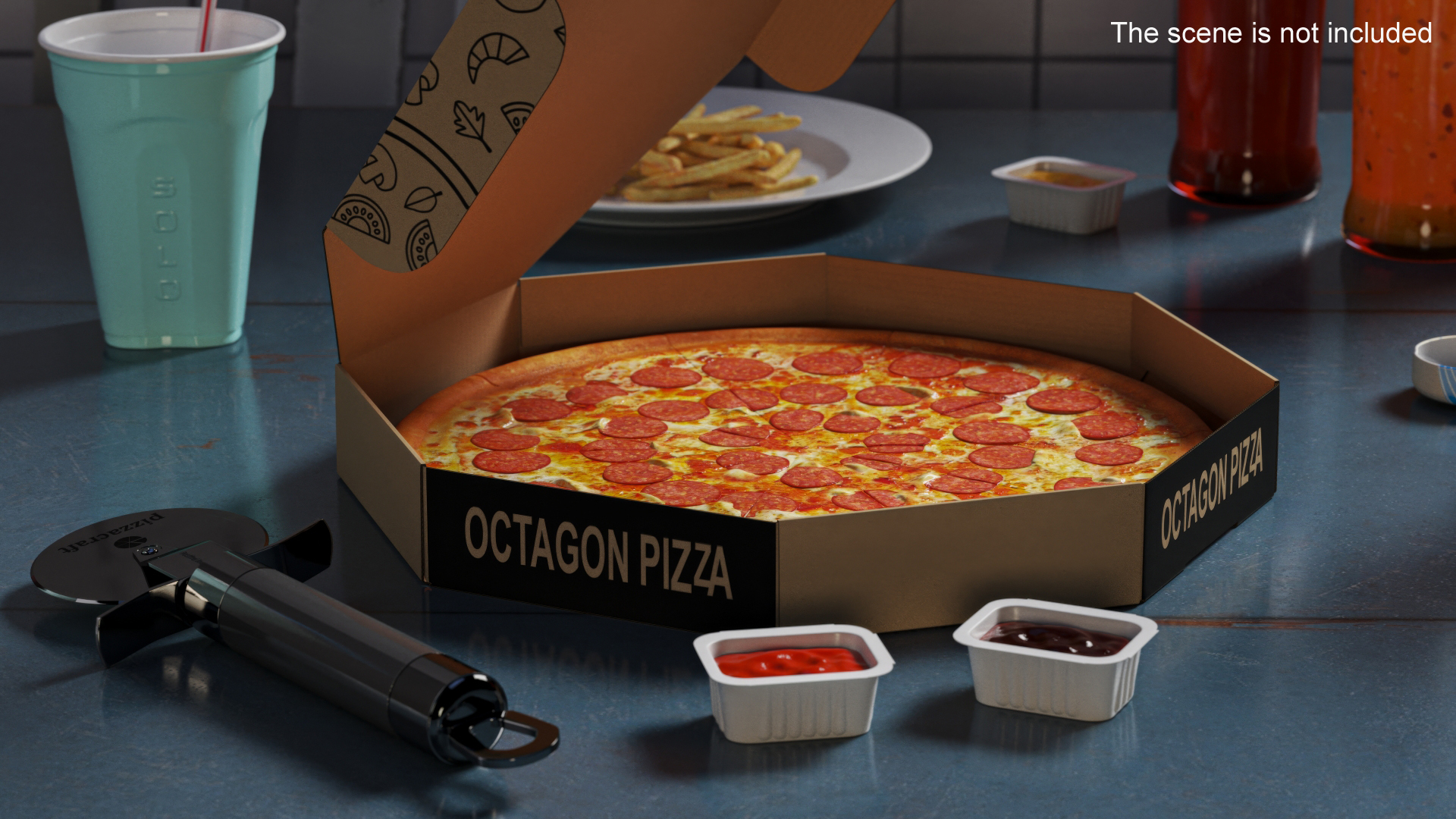 Pizza in Craft Paper Box 3D model