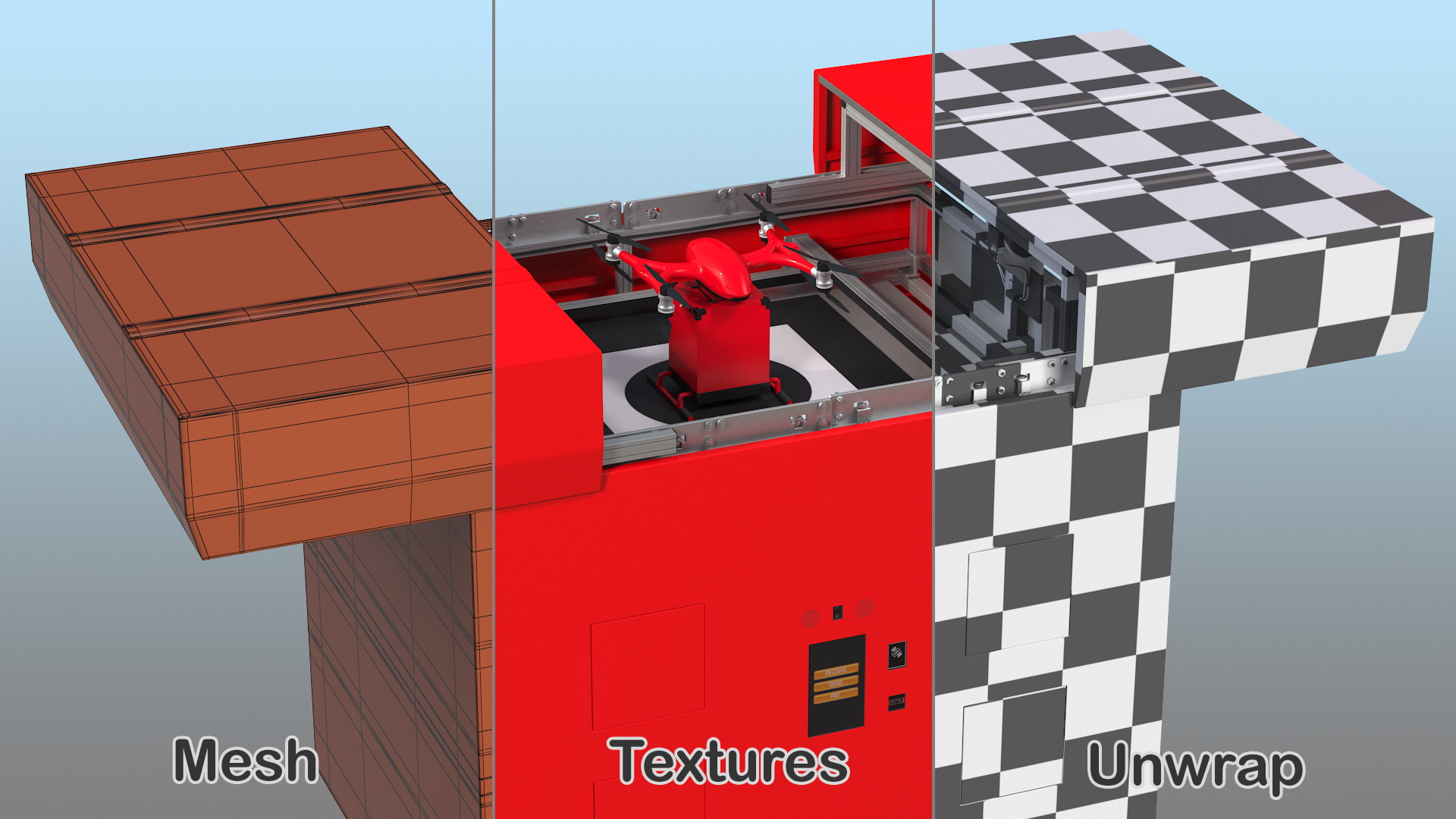 3D Delivery Station with Quadcopter Drone model