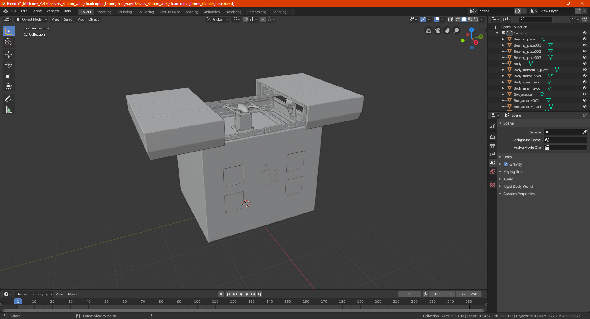 3D Delivery Station with Quadcopter Drone model