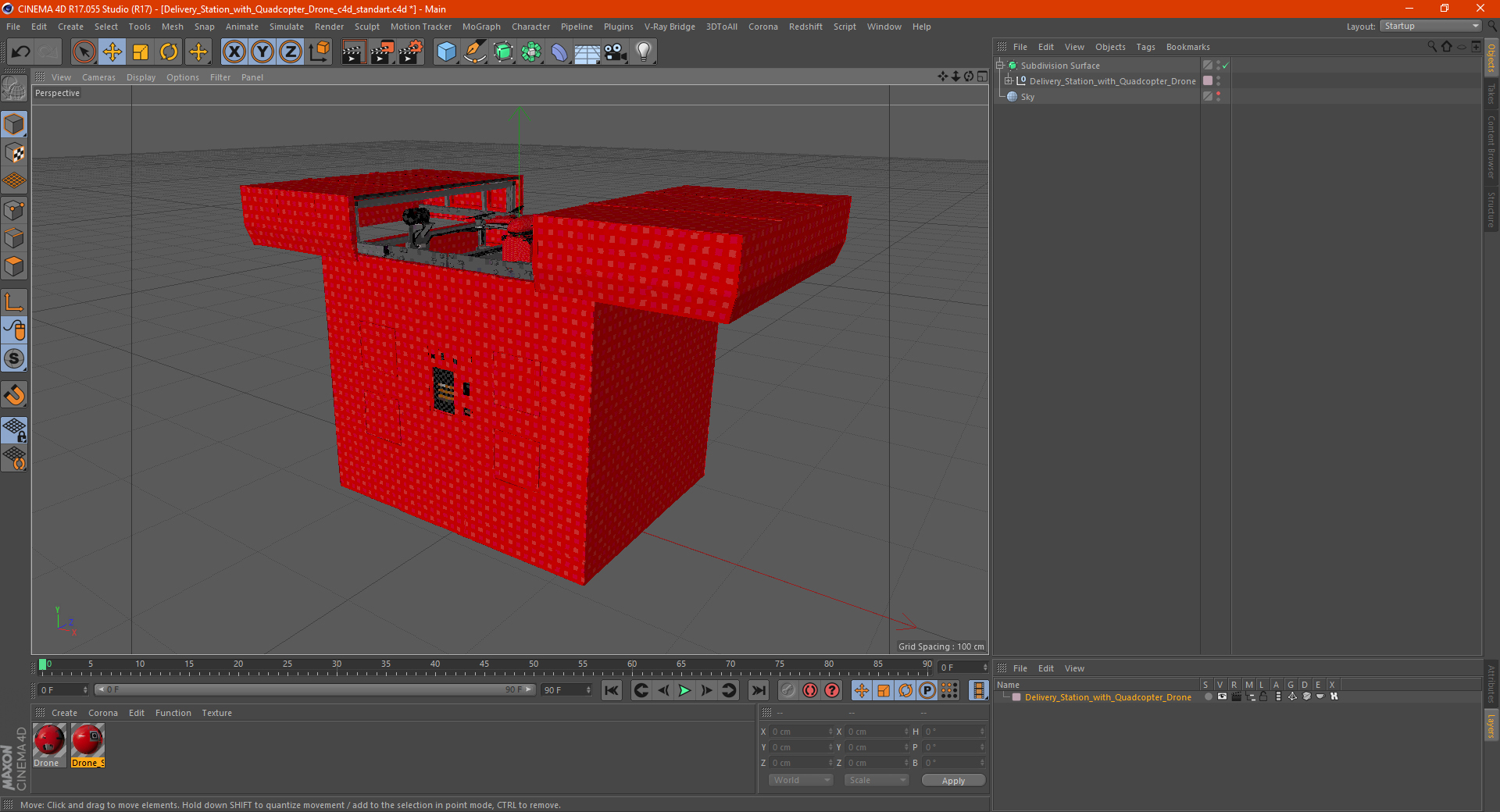 3D Delivery Station with Quadcopter Drone model