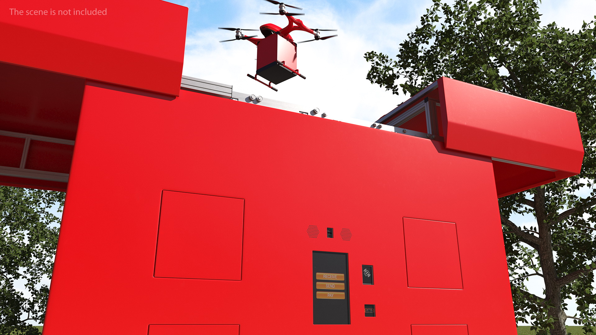 3D Delivery Station with Quadcopter Drone model