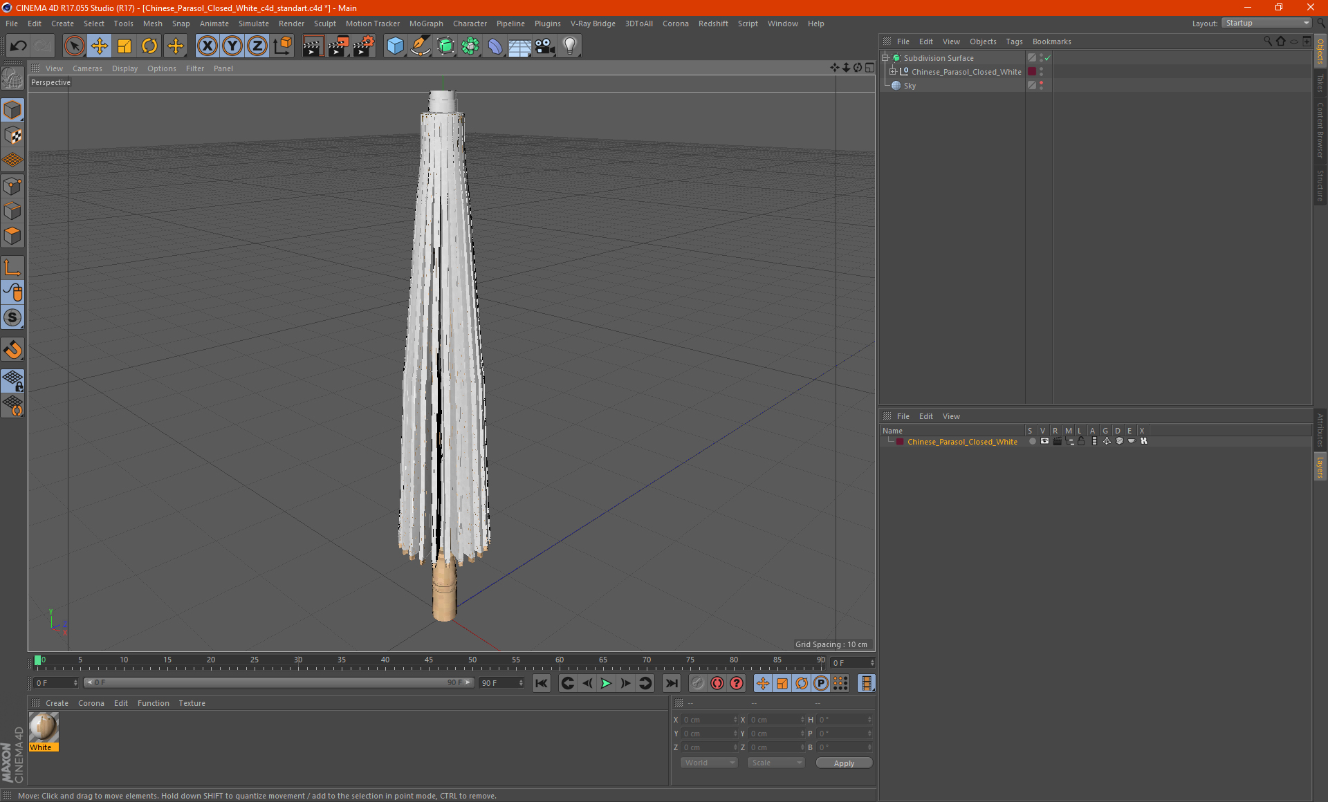 3D Chinese Parasol Closed White model