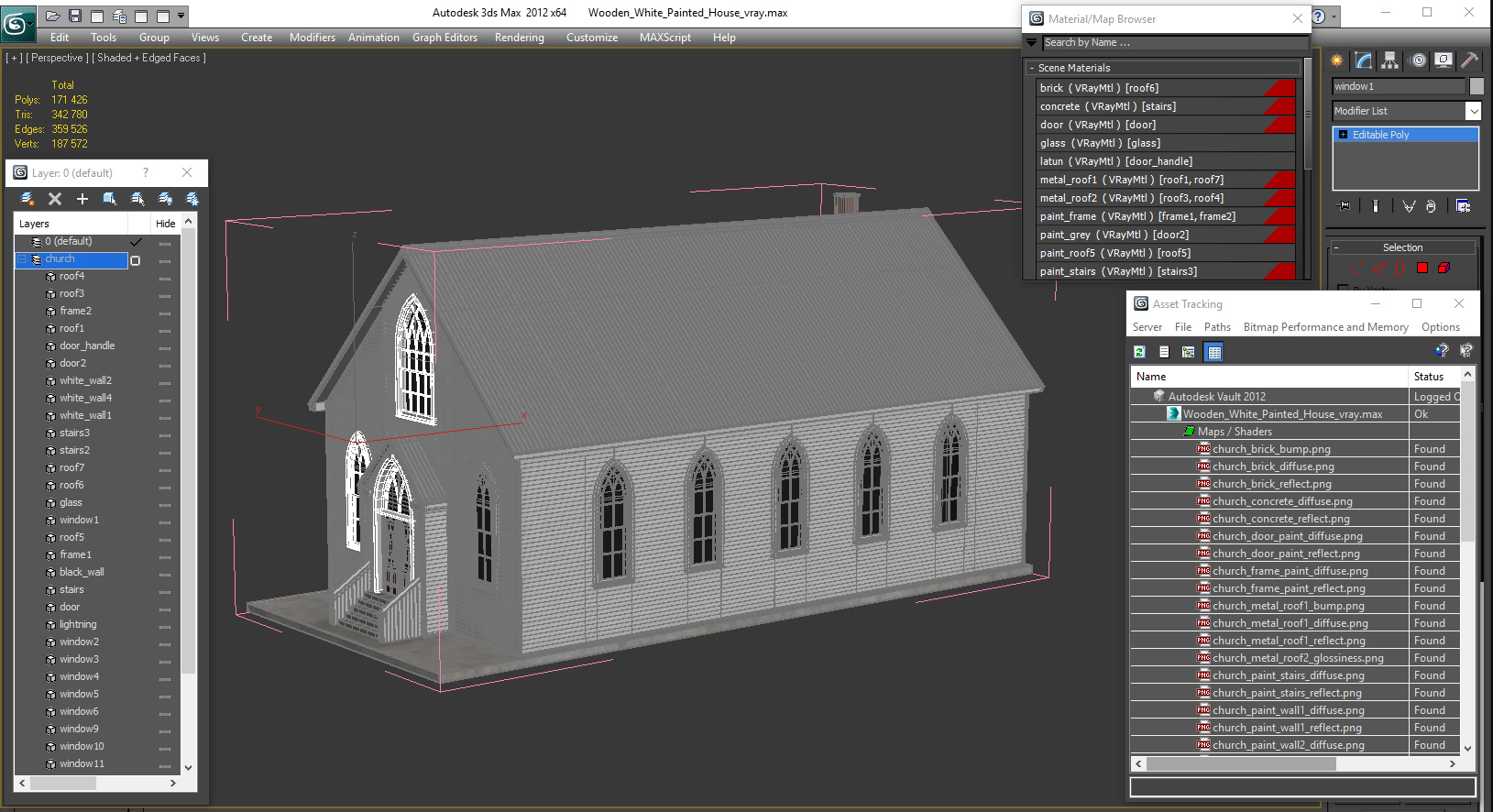 3D Wooden White Painted House