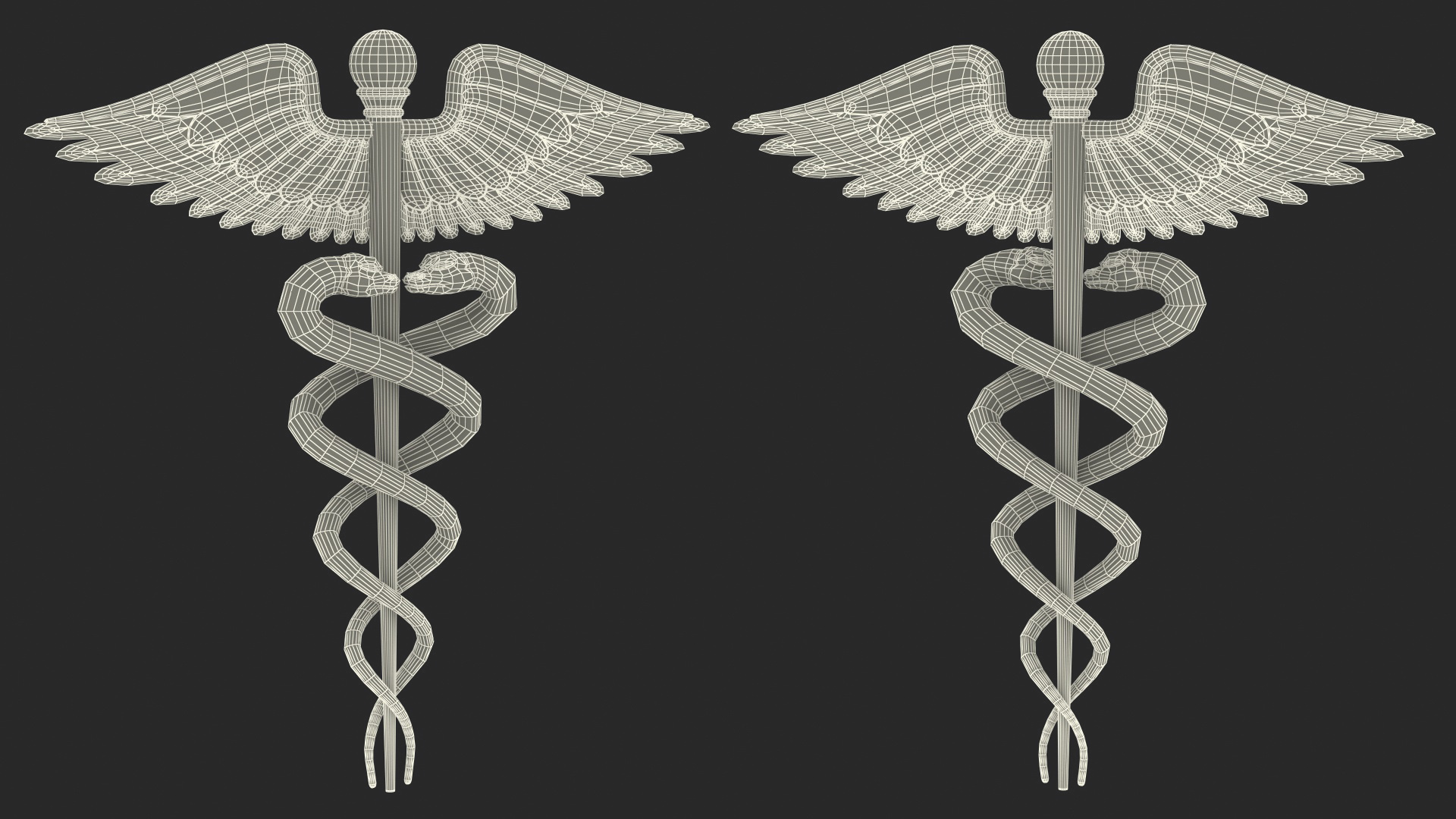 Golden Caduceus Symbol 3D
