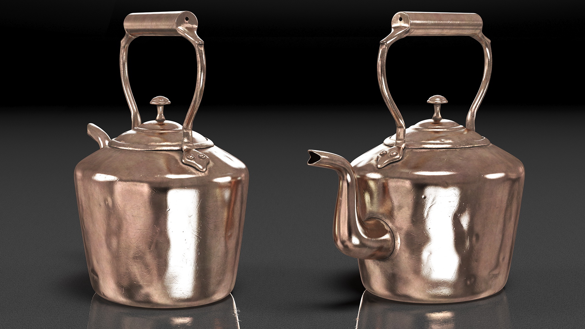 Antique Oval Copper Kettle 19th Century 3D model