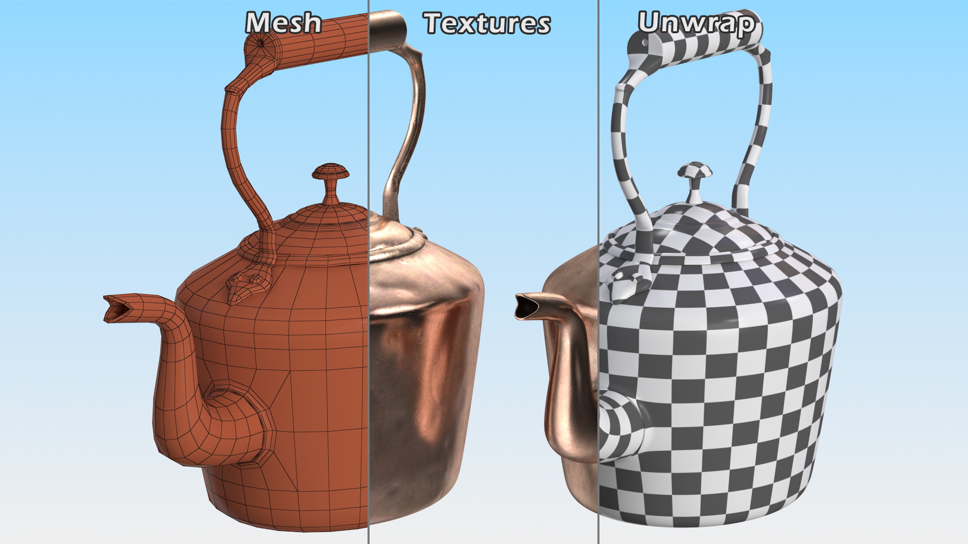 Antique Oval Copper Kettle 19th Century 3D model