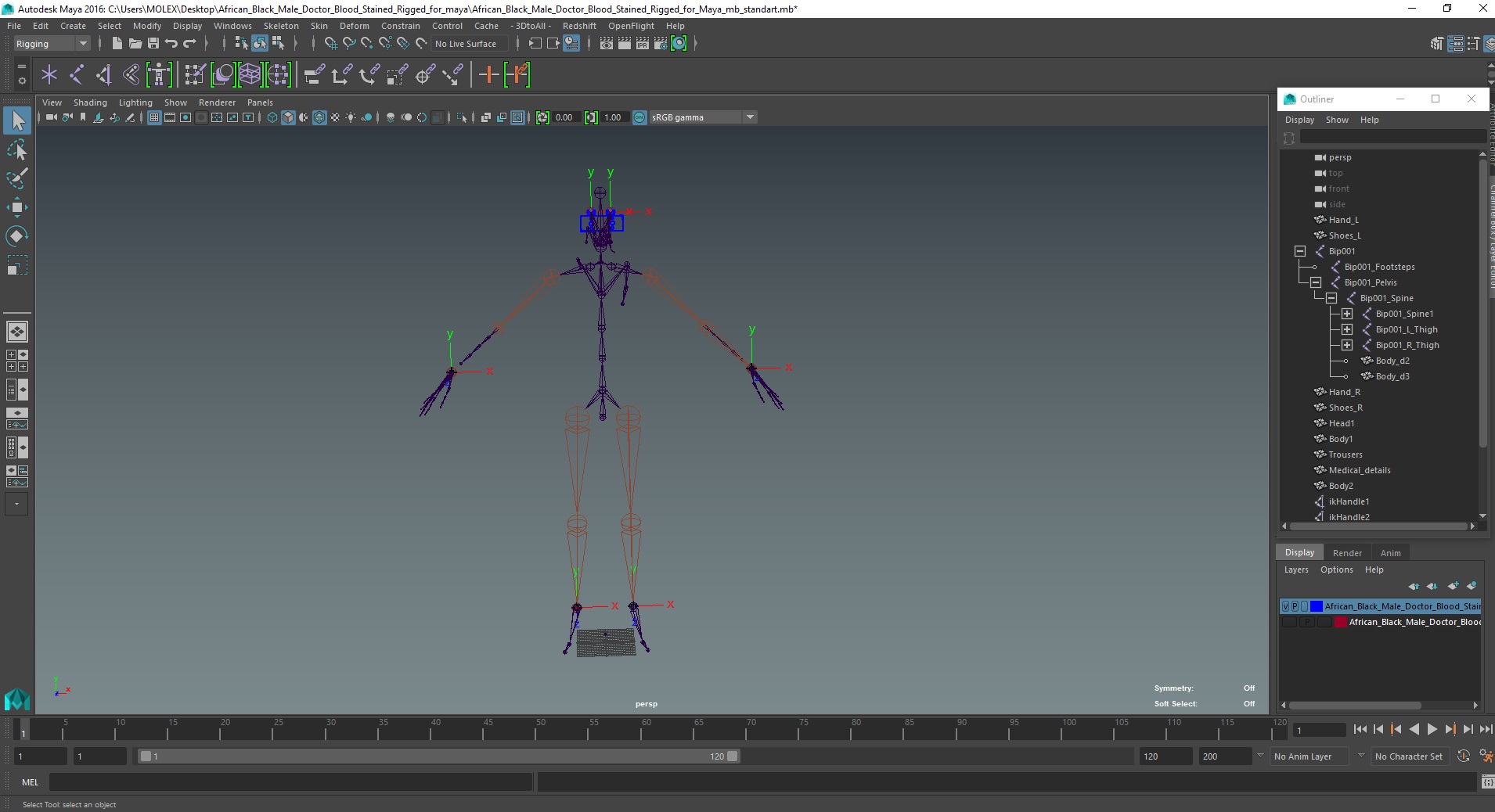 3D model African Black Male Doctor Blood Stained Rigged for Maya