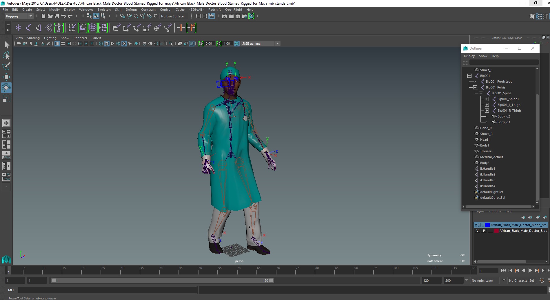 3D model African Black Male Doctor Blood Stained Rigged for Maya
