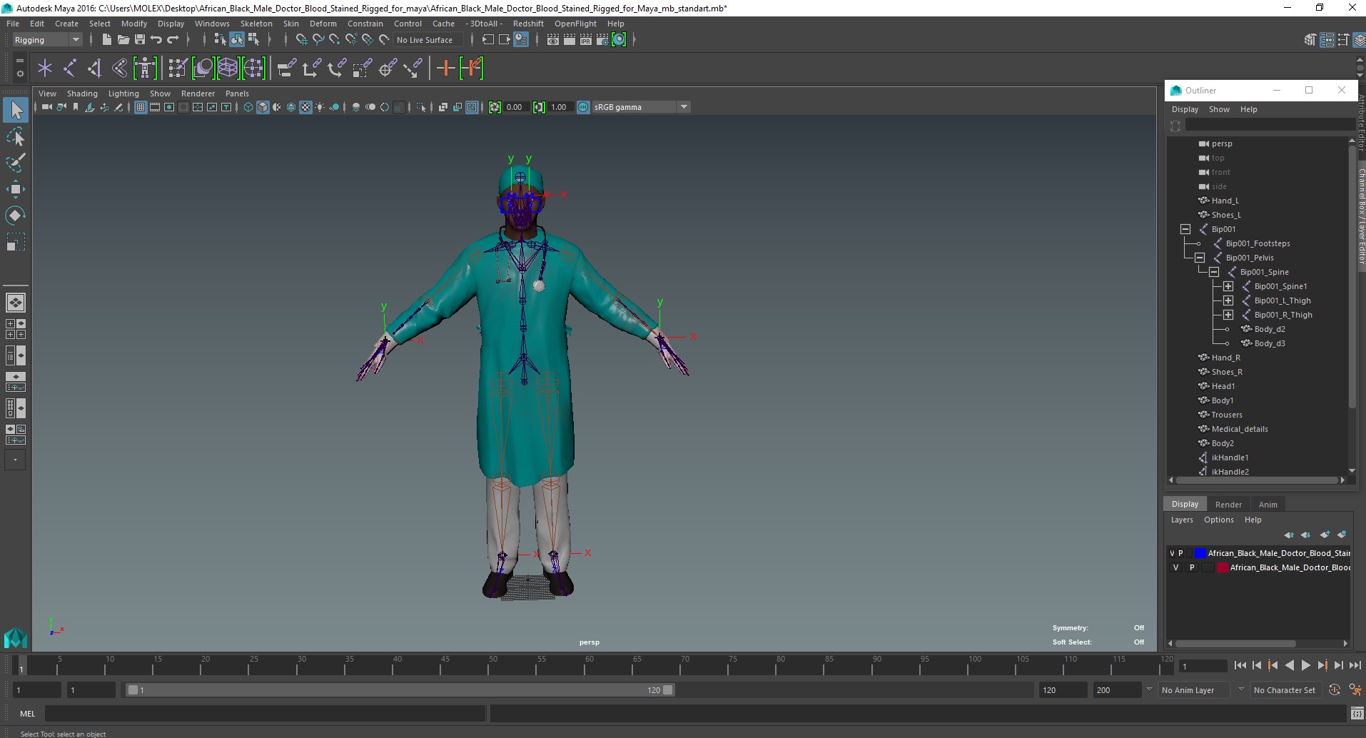 3D model African Black Male Doctor Blood Stained Rigged for Maya