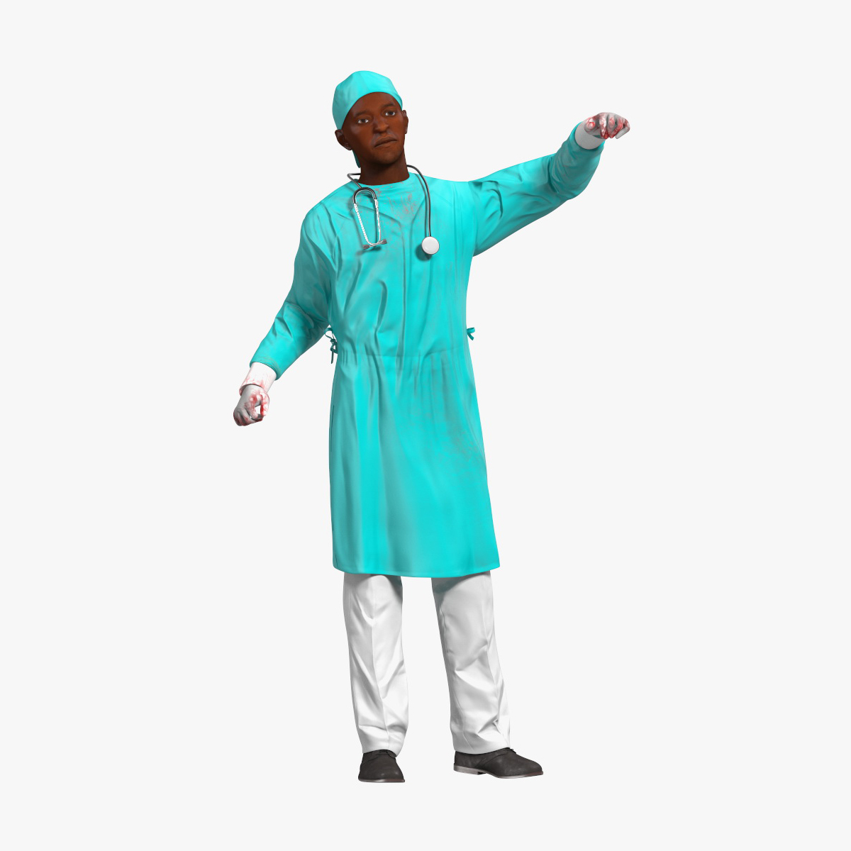 3D model African Black Male Doctor Blood Stained Rigged for Maya