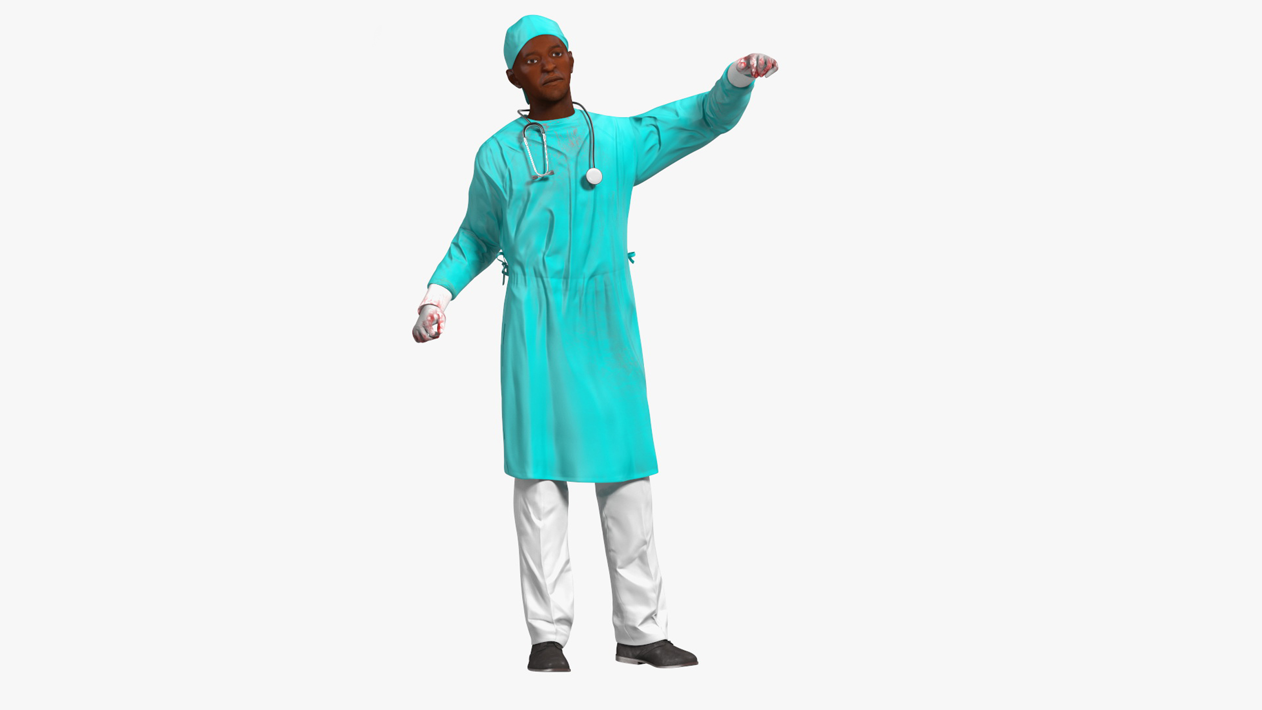3D model African Black Male Doctor Blood Stained Rigged for Maya