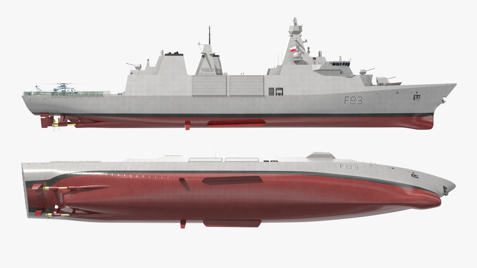 3D model Frigate Type 31 with Military Helicopter