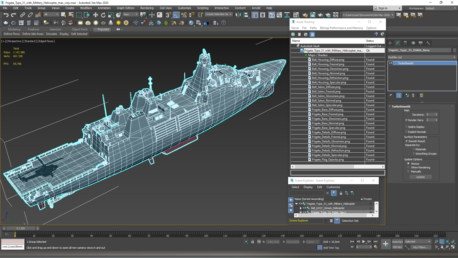 3D model Frigate Type 31 with Military Helicopter