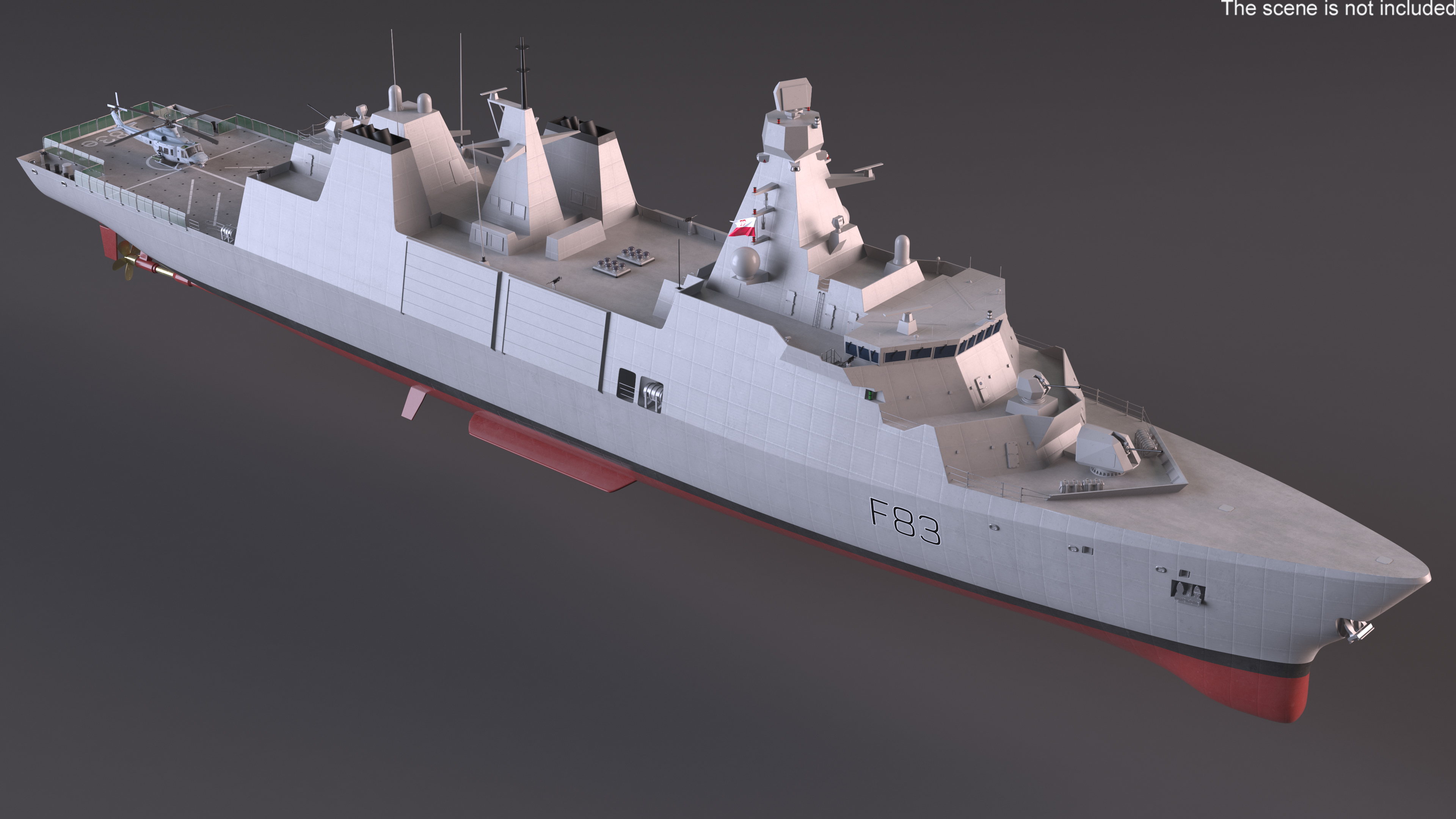 3D model Frigate Type 31 with Military Helicopter