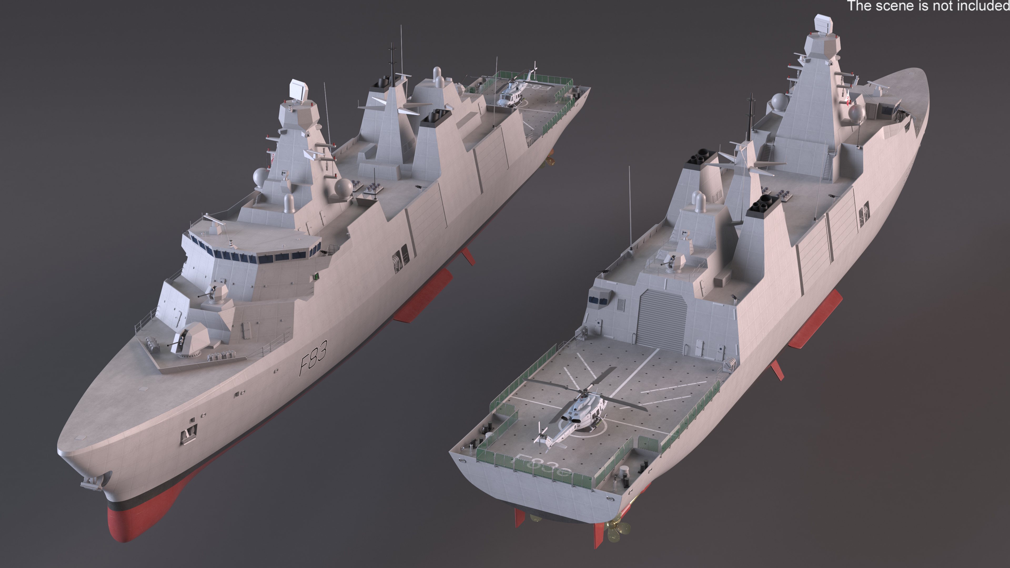 3D model Frigate Type 31 with Military Helicopter