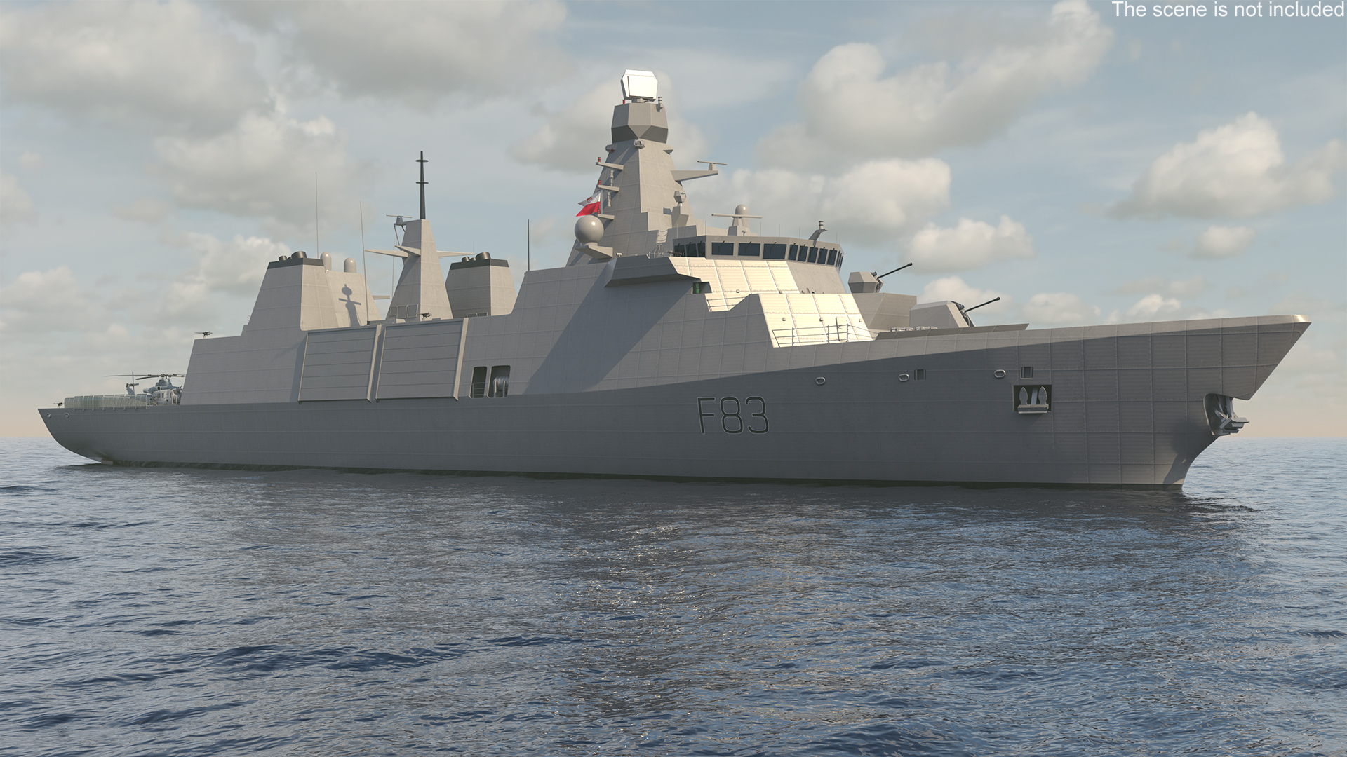 3D model Frigate Type 31 with Military Helicopter