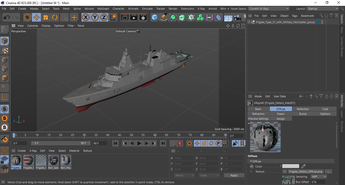3D model Frigate Type 31 with Military Helicopter