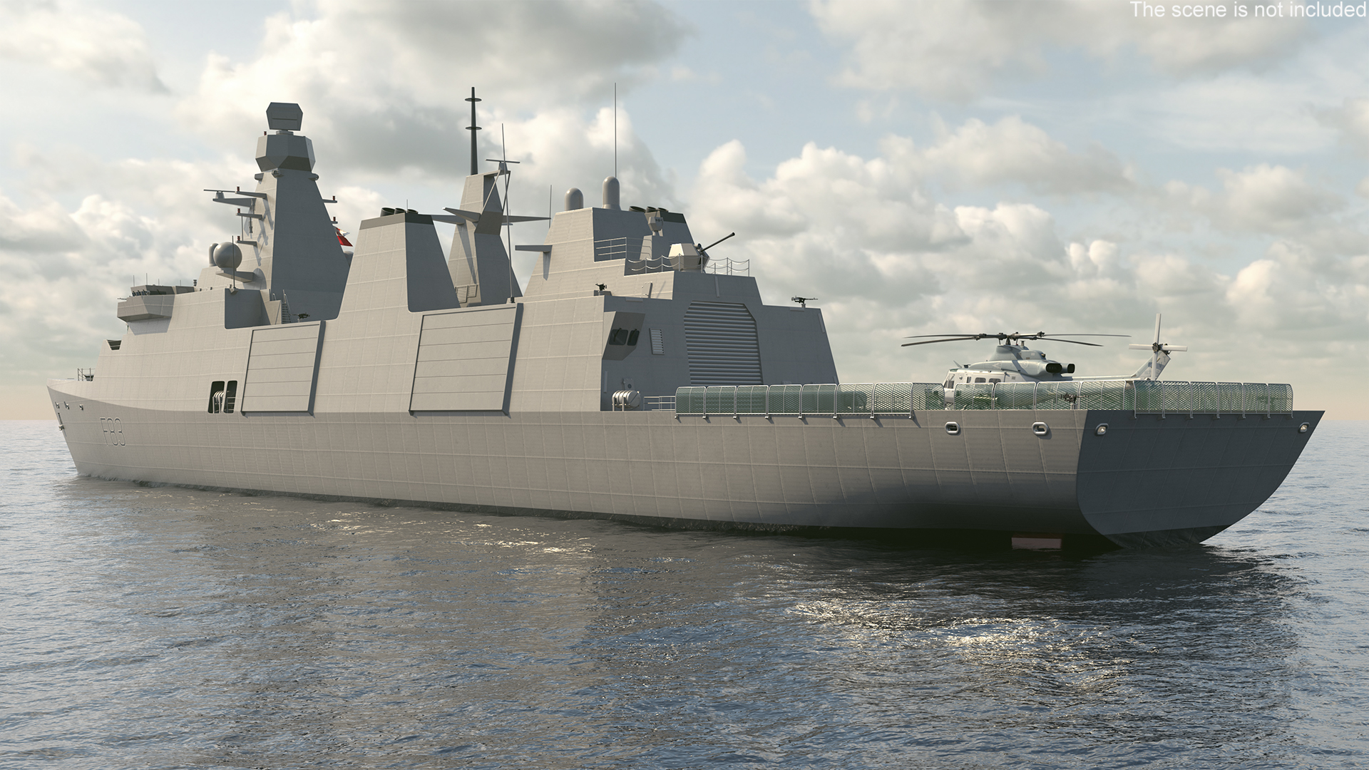 3D model Frigate Type 31 with Military Helicopter